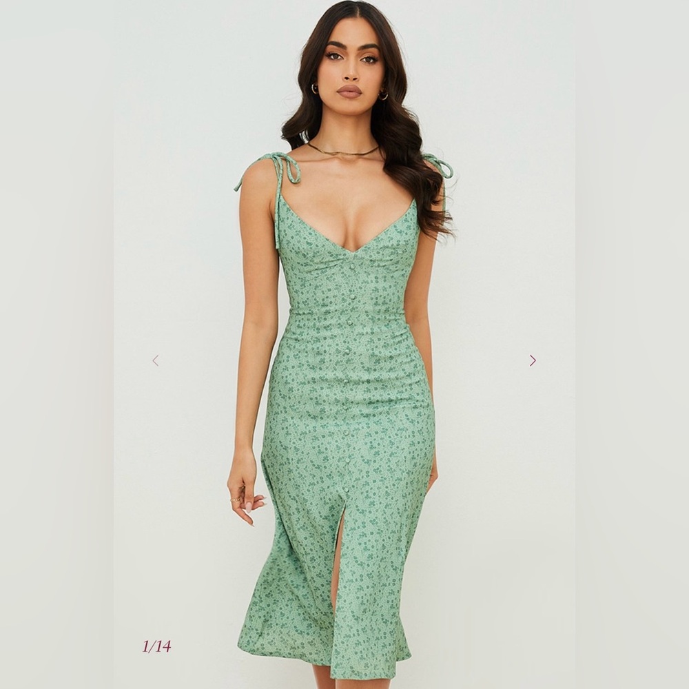 House of CB - ‘Cornelia’ Green Tonal Floral Midi Dress